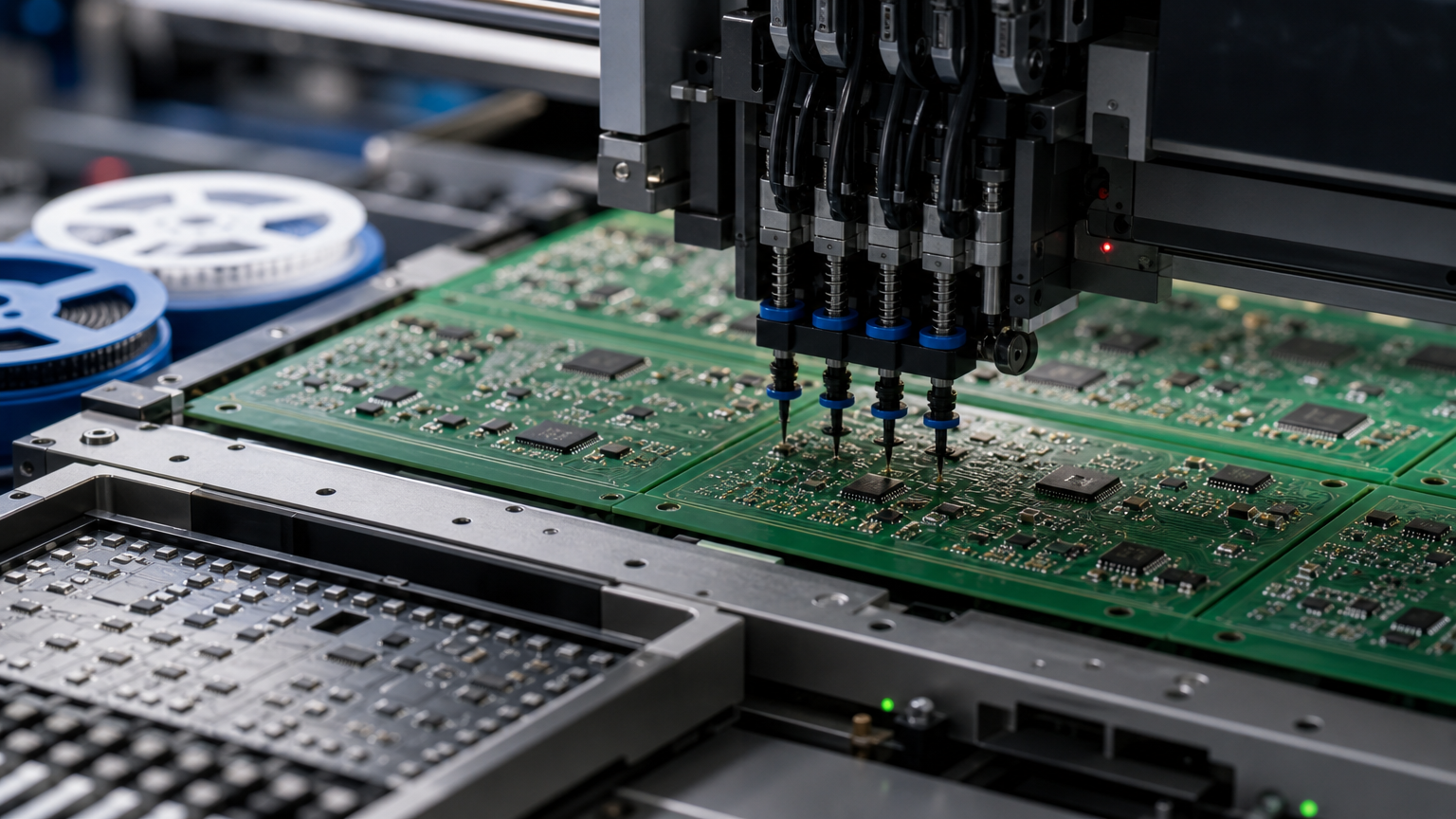 SMT PCBA manufacturing process with pick and place assembly on printed circuit boards